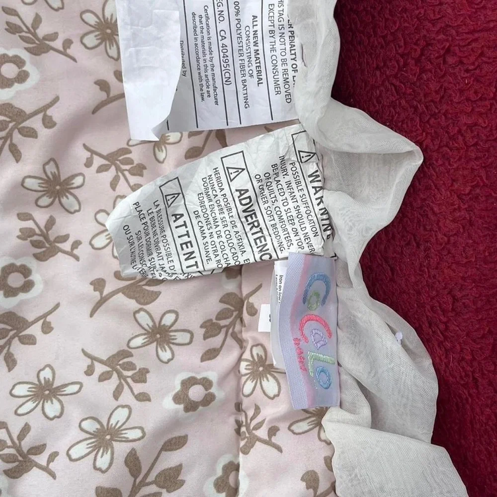 Cocalo baby comforter blanket floral bows reversible pink brown cream frilly